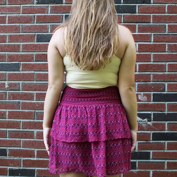 Old Navy Magenta Chiffon Ruffle Floral Skirt - Picture 3 of 4